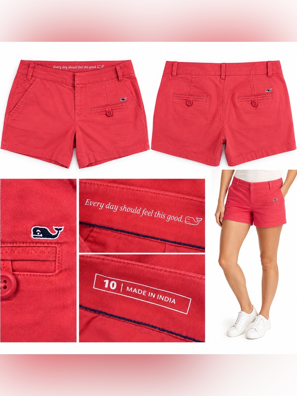 Vineyard Vines Coral-Red Cotton Chino Shorts - Women's